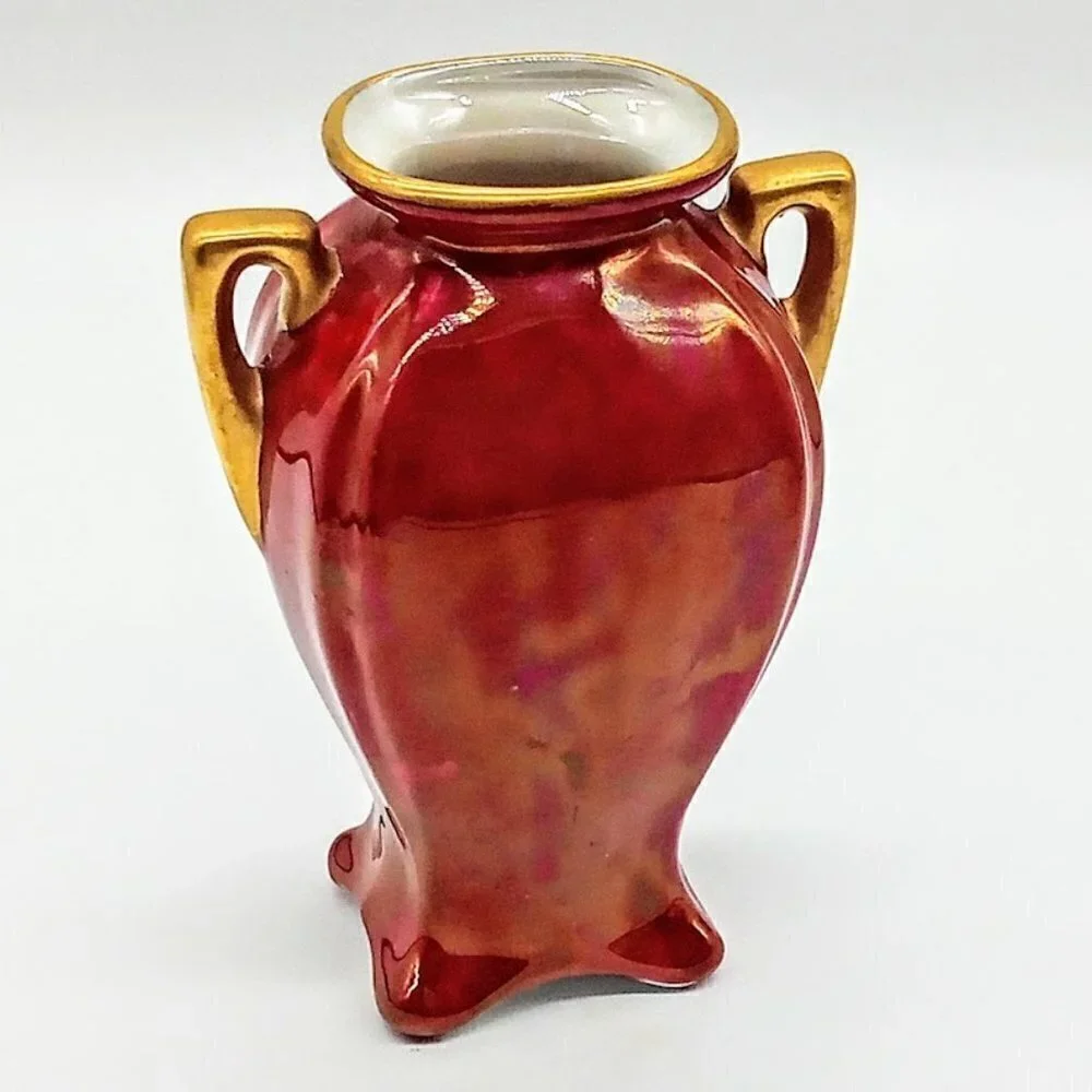 Janet Duke 1939 Double Handle Red Glazed Porcelain Jar Vase